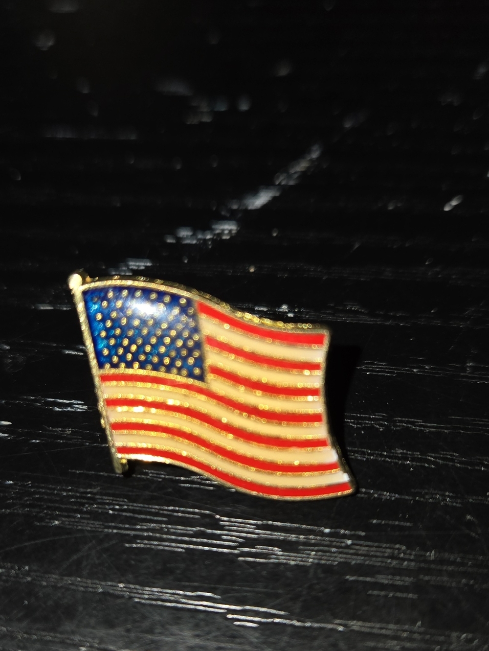 Enamel American Flag Brooch Pin - Gold Trim - Red, White & Blue